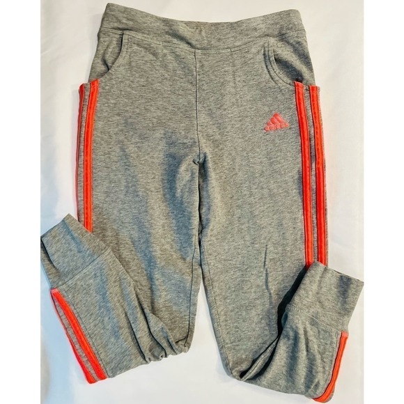 Adidas Joggers Heather Grey & Neon Pink 3-stripe Joggers, youth size M (10-12) - Picture 1 of 8